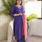 The52 Purple Women's Gorgeous Embroidered Vichitra Fabric Straight Kurta Pant with Dupatta Set - Swadesiicart