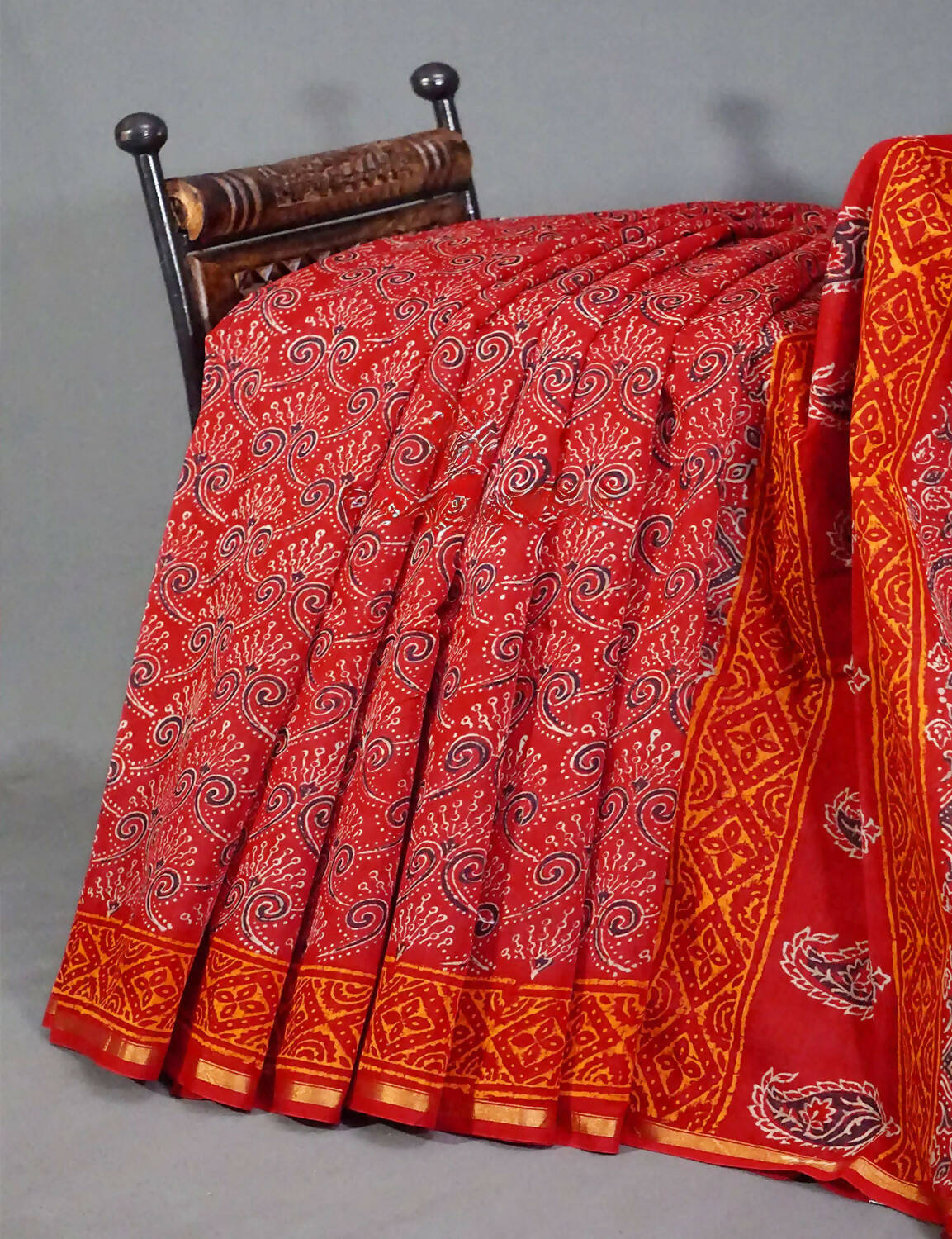 Shades of Red Chanderi Print Saree By Gayathri Reddy Designer Studio | Swadesiicart