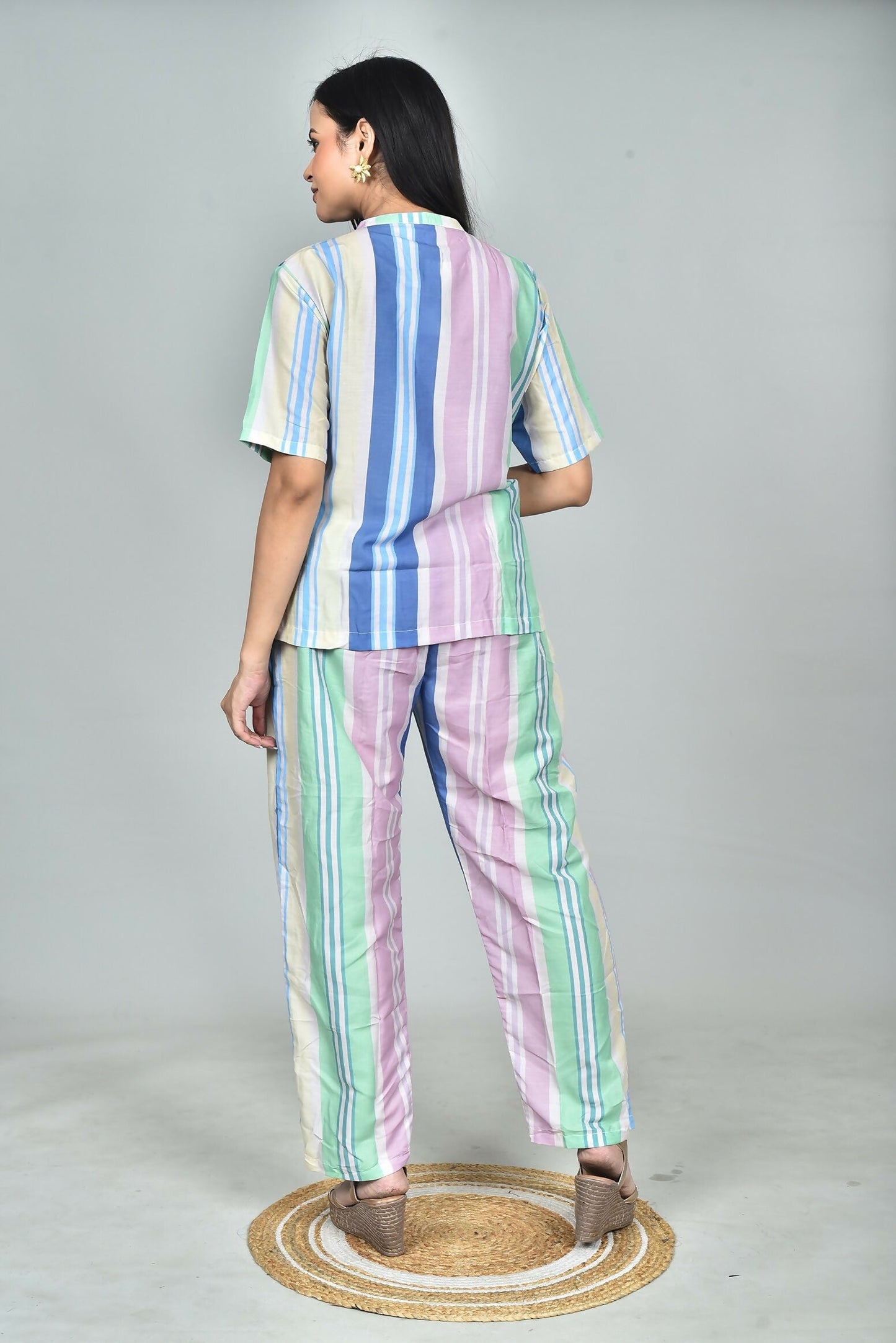 Morchari Digital Print Semi Muslin Co-Ord Set Top & Trouser-Multicolor - Swadesiicart