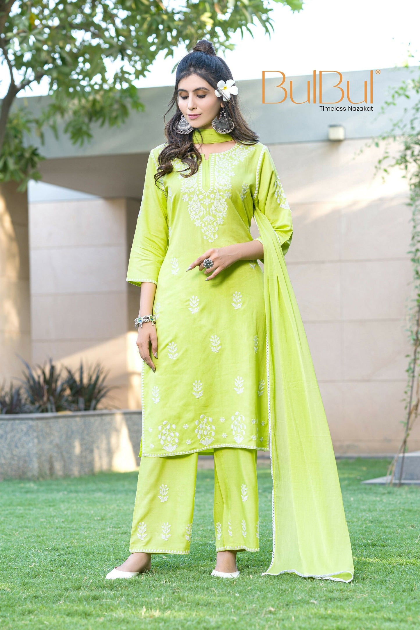 BulBul Akshyani Green Rayon Kurta Set with Dupatta - Swadesiicart
