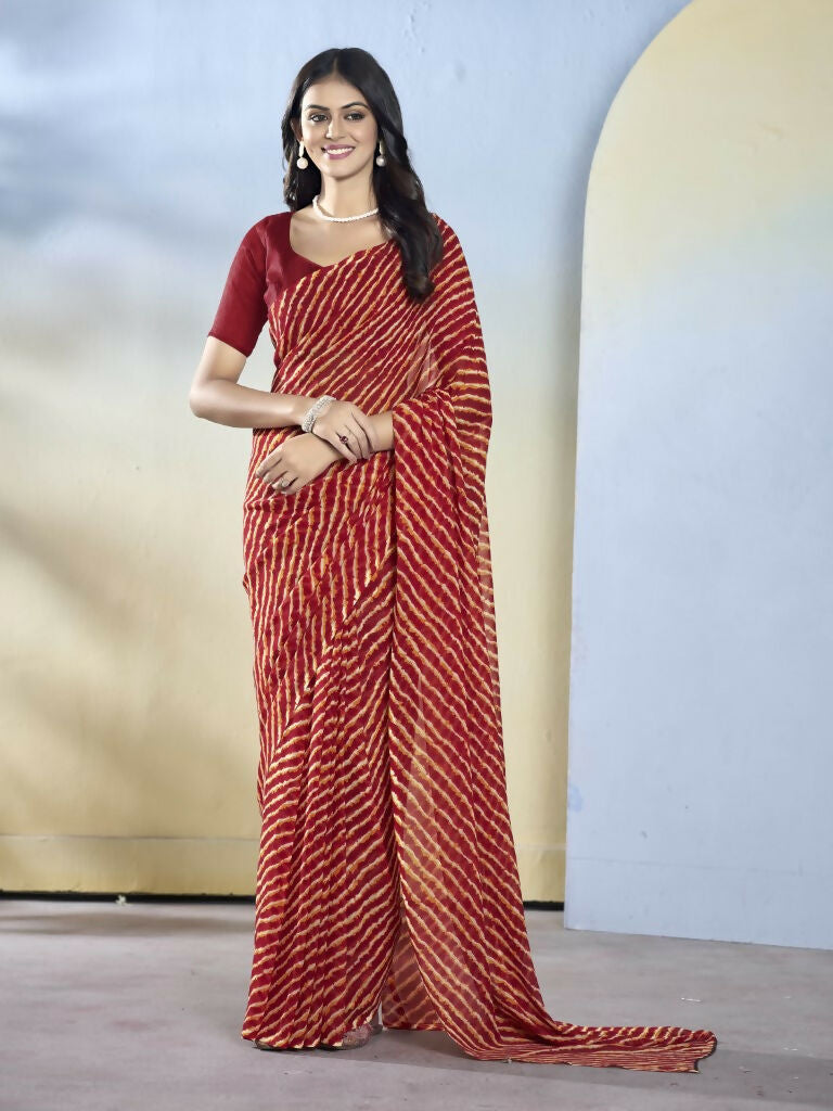 Maroon Georgette Designer Printed Ready to Wear Saree - Samyana | Swadesiicart