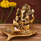 CraftVatika Gold Toned Aluminium Ganesh with Diya Idol | Swadesiicart
