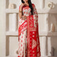 Shree Shyam Fashion Linen Cotton Red & White Saree