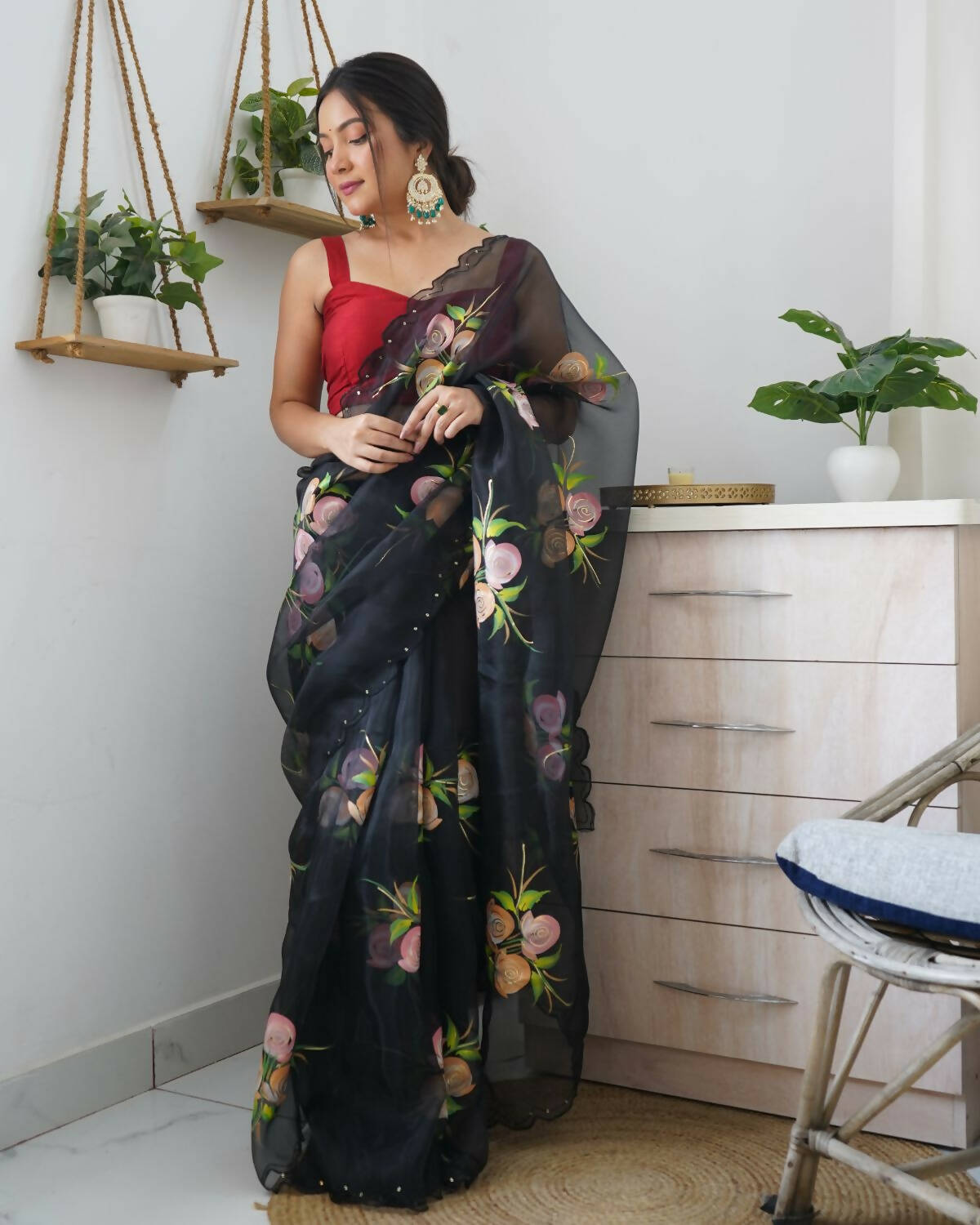 Vamsee Black Organza Saree - Swadesiicart