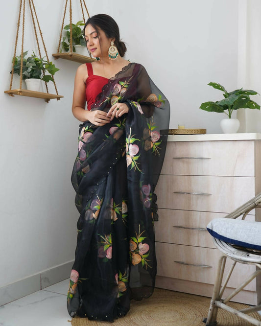 Vamsee Black Organza Saree - Swadesiicart