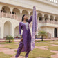 Jyoti Fashion Women's Purple Simmer Silk Floral Print with Embroidered Kurta Set | Swadesiicart