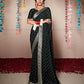 Black Georgette Foil Printed Saree With Unstitched Blouse Piece - Nitya