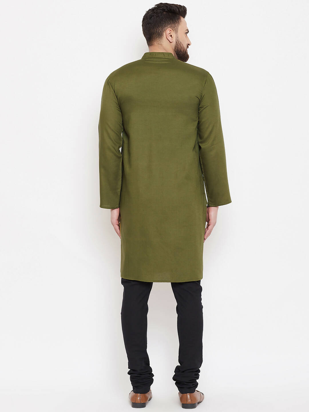 Even Apparels Green Linen Men's Kurta With Band Collar | Swadesiicart