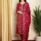 Jyoti Fashion Women's Red Pashmina Floral Digital Printed Kurta with Trouser & Dupatta | Swadesiicart