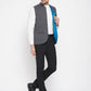 Even Apparels Men's Grey Merino Nehru Jacket-Contrast Lining-Free Pocket Square | Swadesiicart