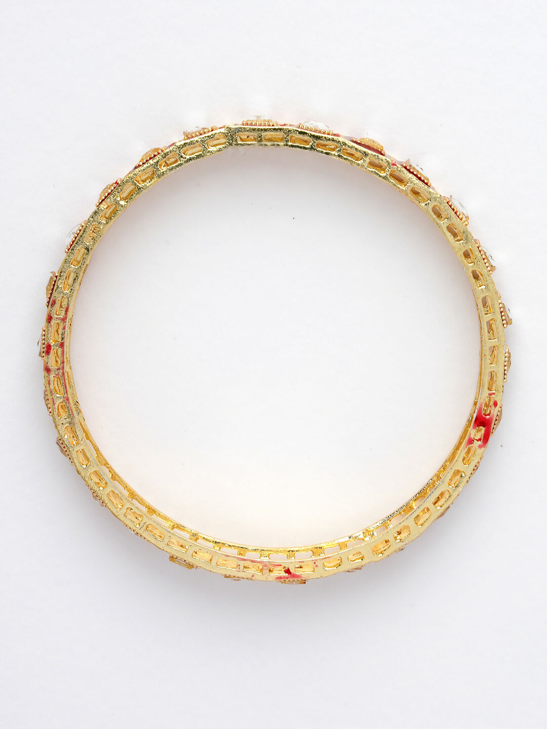 NVR Women's Set Of 4 Gold-Polished Red Kundan-Studded Traditional Bangles - Swadesiicart