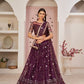 Aastha Fashion Wine Butterfly Net All Over Thread Work, Zari Work And Sandwich Sequence Work Embroidery Wedding Wear Lehenga Choli