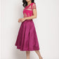 Ahalyaa Women's Pink Poly Silk Gold Foil Print Top With Skirt | Swadesiicart
