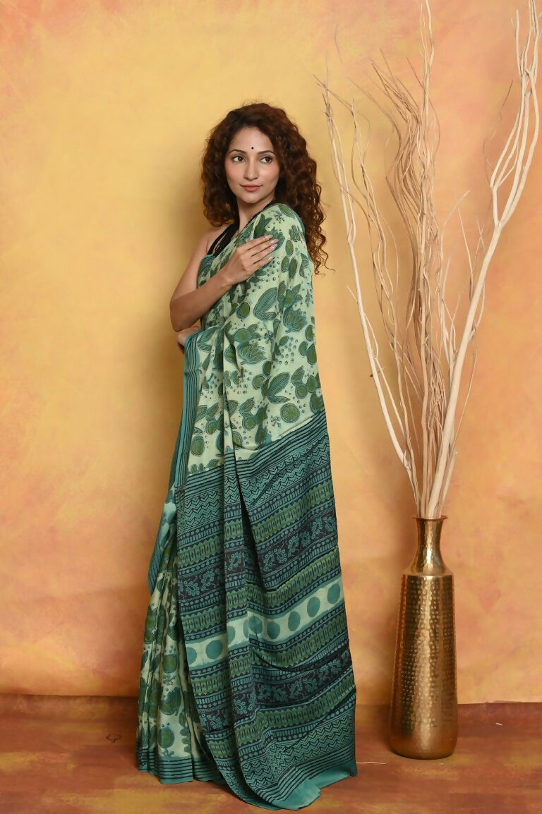 Very Much Indian Designer Modal Silk Saree With With Beautiful Floral Print - Sea Green | Swadesiicart