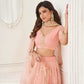 Aastha Fashion Peach Butterfly Net Tone To Tone Thread Work And Sequence Work Embroidery Wedding Wear Lehenga Choli