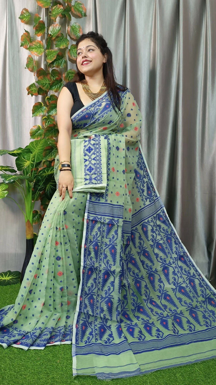 Exclusive Collection Olive Green Beautiful Jamdani Collection Saree - Swadesiicart
