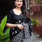 Black Silk Blend Ethnic Motifs Saree with Unstitched Blouse - A2M