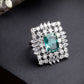 NVR Women's Green & Silver CZ-Studded Square-Shaped Adjustable Finger Ring | Swadesiicart
