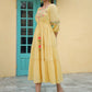 Juniper Women's Yellow Cotton Dobby Embroidered Flared Dress | Swadesiicart