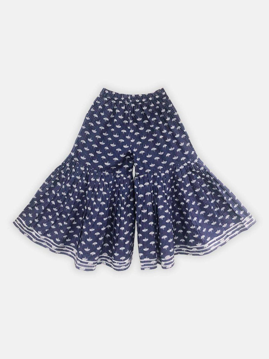 Ahalyaa Navy Pure Cotton Digital Printed Kids Kurta Sharara Set For Girls | Swadesiicart