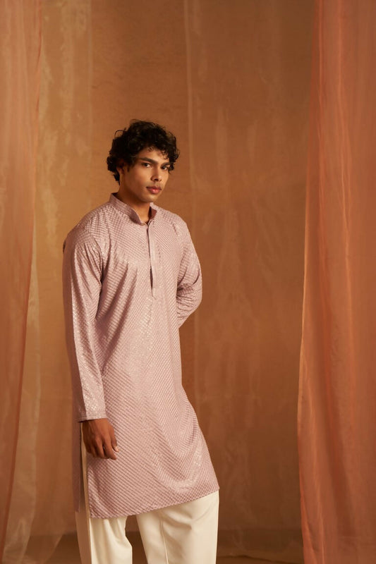 Lavender viscose Chikankari Embroidery Work Men's Traditional Kurta Set - Mahotsav | Swadesiicart