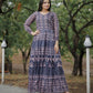 Jyoti Fashion Women's Navy Blue Heavy Digital Printed Pure Chanderi Anarkali Dress | Swadesiicart