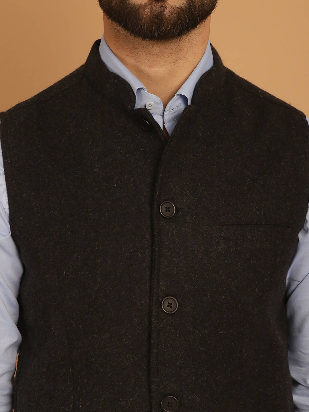 Even Apparels Pure Wool Nehru Jacket - Charcoal | Swadesiicart