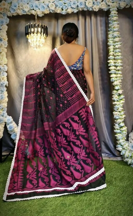 Exclusive Collection Beautiful Black Jaal Jamdani Saree - Swadesiicart