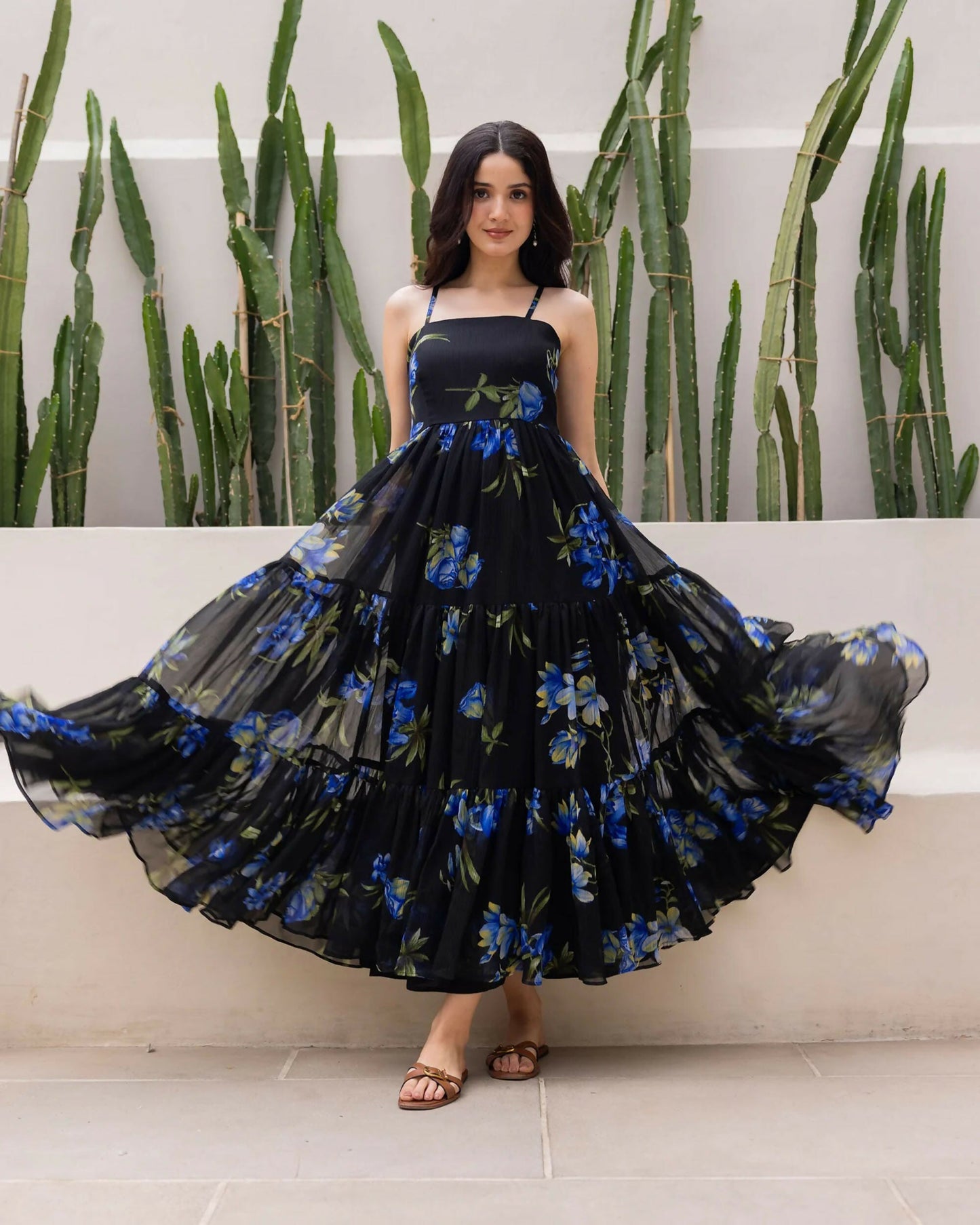 Aayaa Designer crape hand work Multi indo western - Black