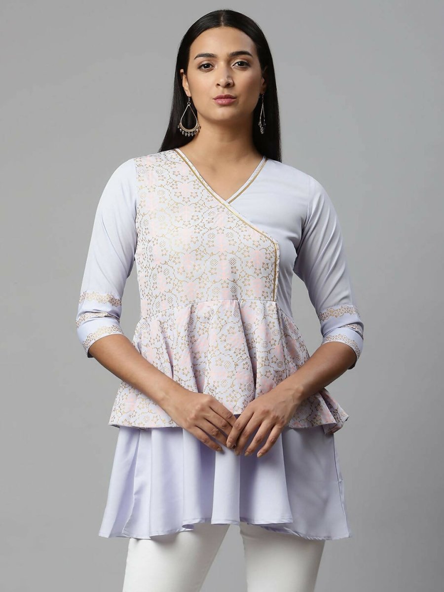 Ahalyaa Women Summer Blue Crepe Printed Tunic | Swadesiicart