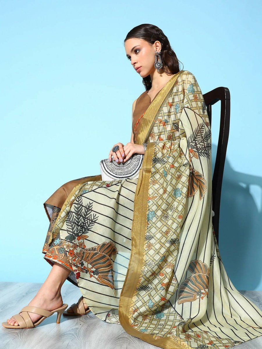 Ahalyaa Women's Brown Colour Cotton Blend Digital Printed Kurta Palazzo Set With Dupatta | Swadesiicart