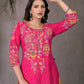 Juniper Women's Pink Thread Embroidered Liva Rayon Kurta With Sequins & Beads - Swadesiicart
