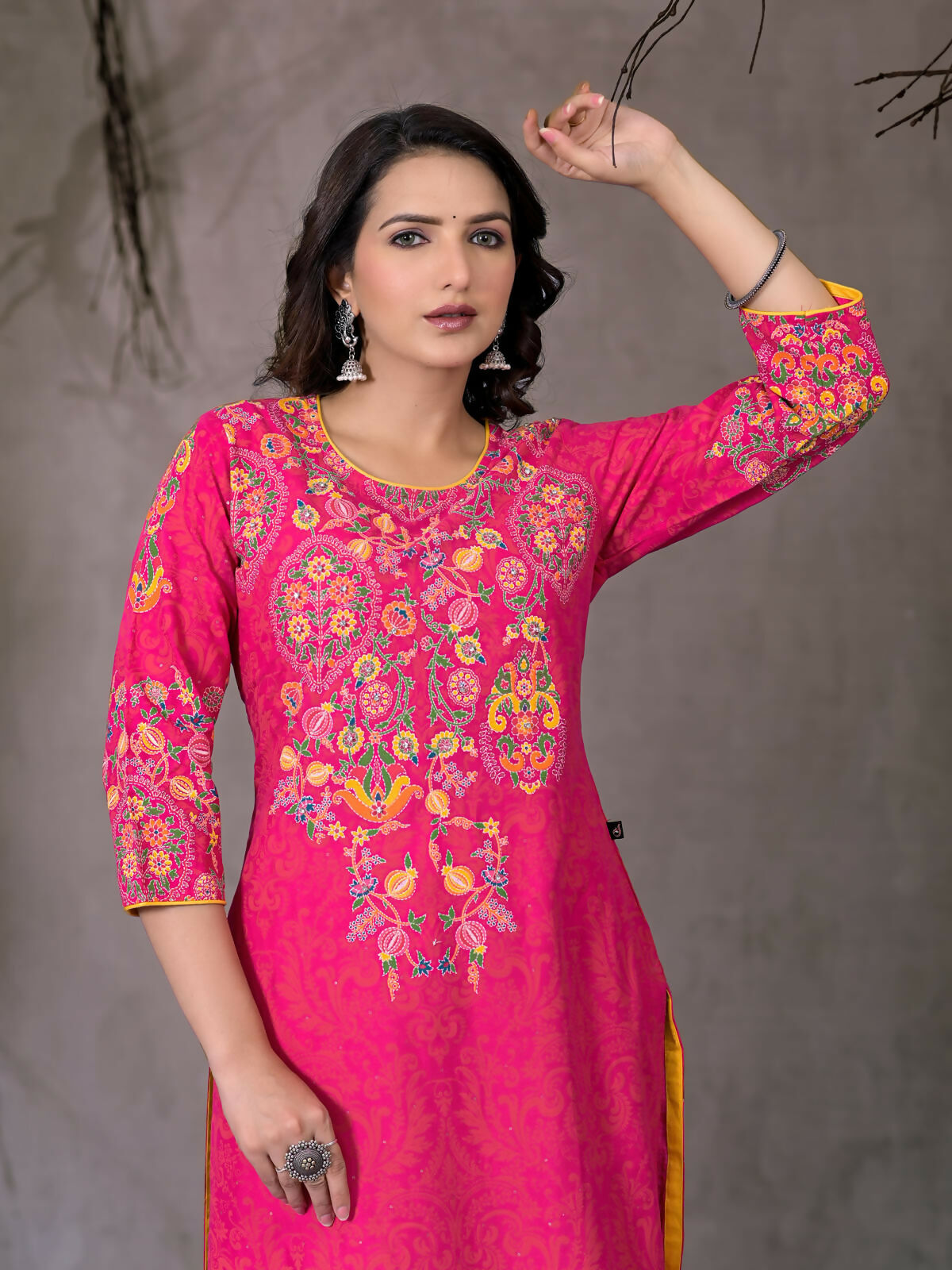 Juniper Women's Pink Thread Embroidered Liva Rayon Kurta With Sequins & Beads - Swadesiicart