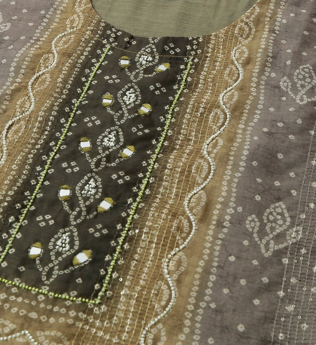 Brown Chinon Digital Printed With Hand Work Kurta - Himanshi - Swadesiicart