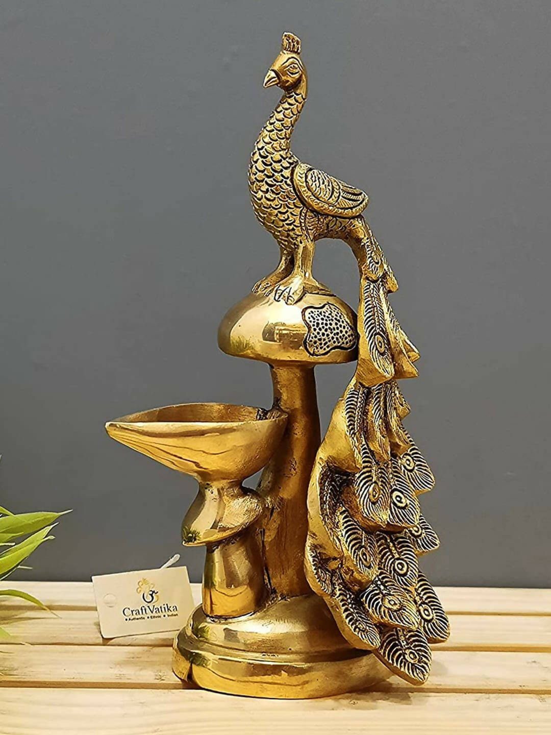 Craftvatika Gold-Toned Brass Diya Oil Lamp Peacock Hanging Diya | Swadesiicart