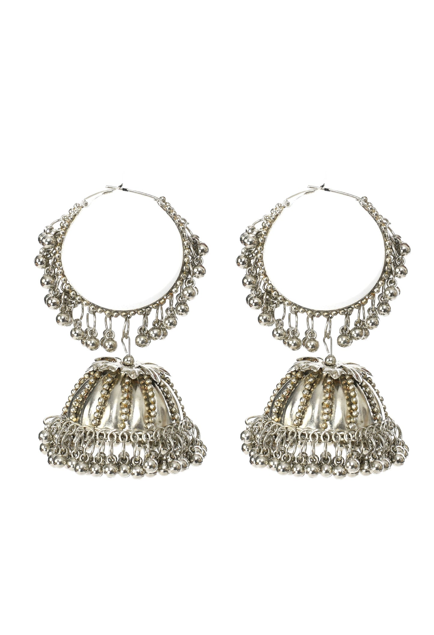 Mominos Fashion Johar Kamal Oxidised Silver-Plated With Ghungroo Jhumkas - Mominos Fashion