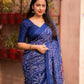 Blue Silk Blend Ajrak Saree with Unstitched Blouse - Hiral Fashion | Swadesiicart