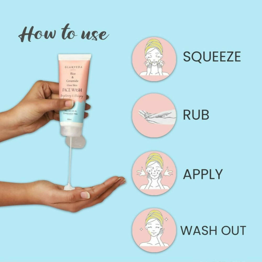 Glamveda Rice & Ceramide Glass Skin Face Wash - Swadesiicart