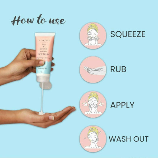 Glamveda Rice & Ceramide Glass Skin Face Wash - Swadesiicart