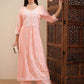 Vishudh Peach-Coloured Floral Embroidered Thread Work Straight Kurta With Palazzos - Swadesiicart