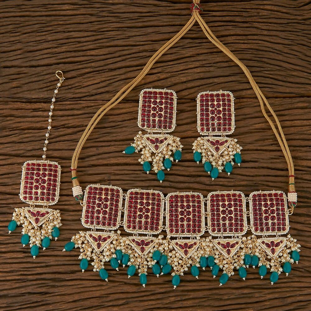 Joban Fashion Women Golden White Ruby Necklace Set - Swadesiicart