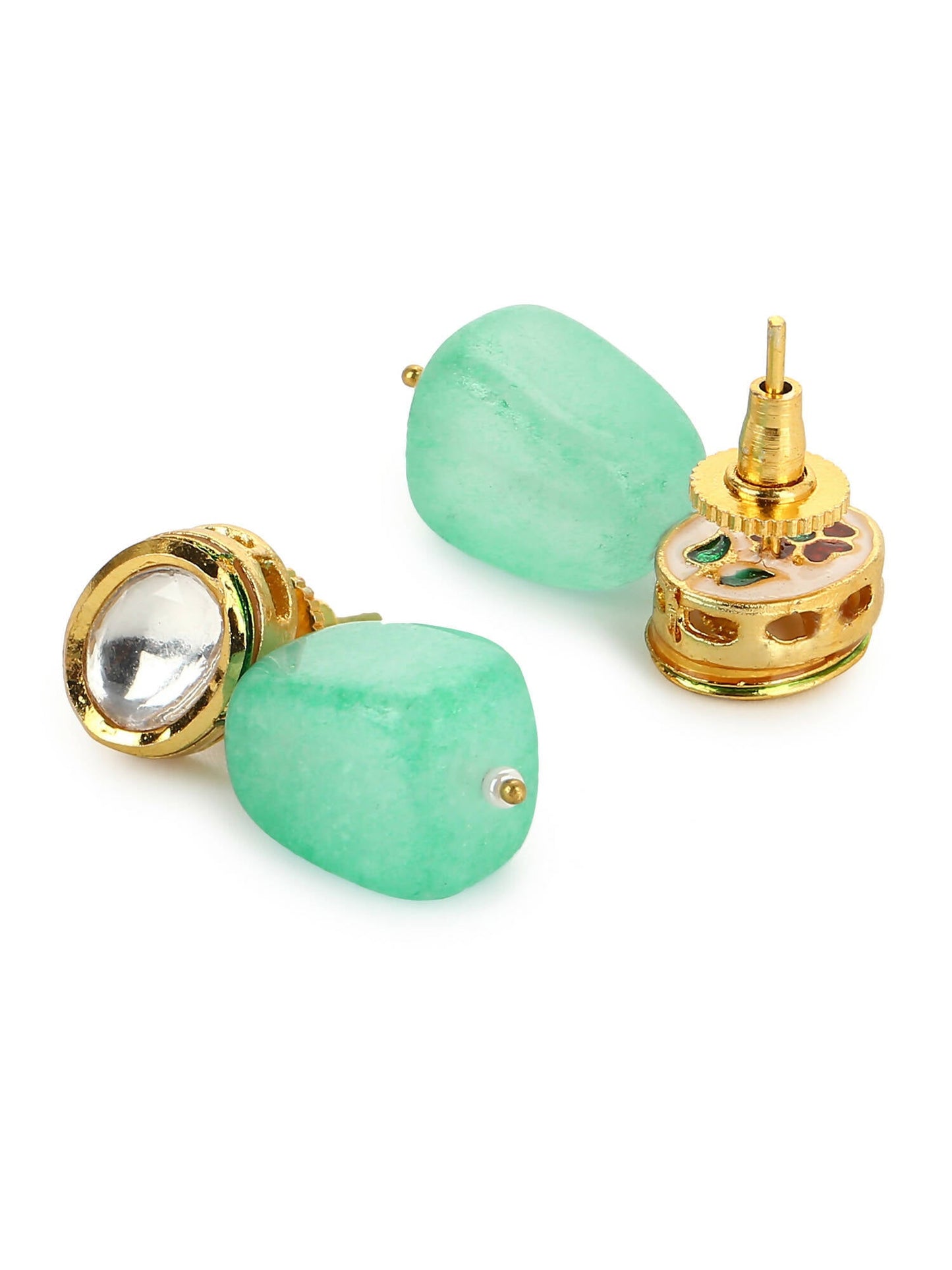 Gold-Polished Contemporary Kundan Drop Earrings - Ruby Raang | Swadesiicart