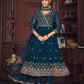 Jyoti Fashion Women's Rama Georgette Embroidered Anarkali Kurta Pant Set With Dupatta | Swadesiicart