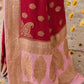 Joban Fashion Red Crepe Chiffon Pure Handloom Banarasi Silk Saree | Swadesiicart