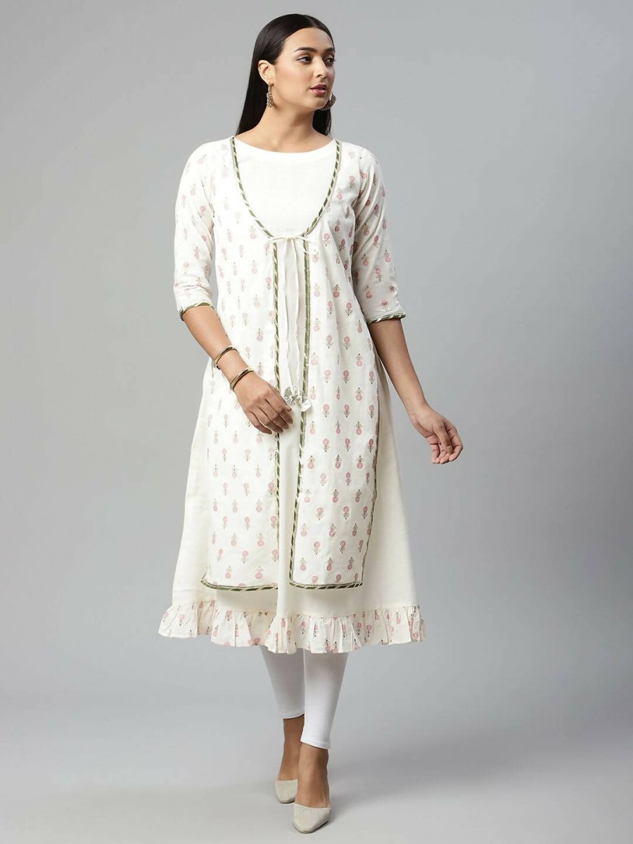 Ahalyaa Women's Off White Cotton Printed Kurta | Swadesiicart