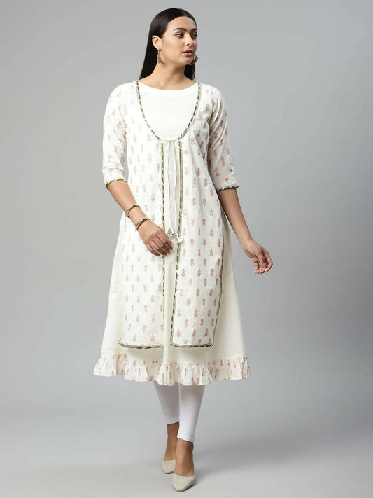 Ahalyaa Women's Off White Cotton Printed Kurta | Swadesiicart