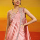 Peach Silk Satin Plain Ready to wear Saree with stitched Blouse - Vrinda | Swadesiicart