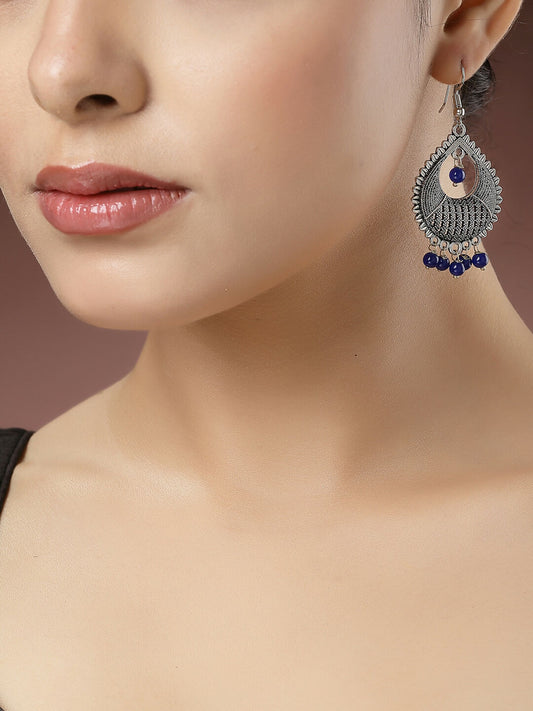 NVR Women's Silver-Plated Artificial Beads German Silver Oxidised Chandbali Earrings - NR Retail-NVR