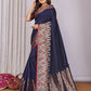 Joban Fashion Banarasi Navy Blue Jacquard Woven Soft Silk Saree | Swadesiicart