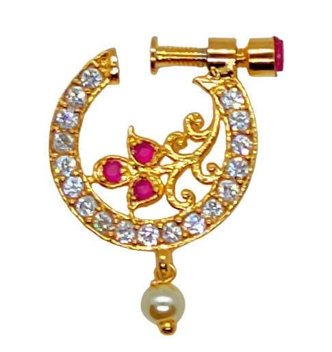 AD Ruby Designer Floral Nose Ring | Swadesiicart